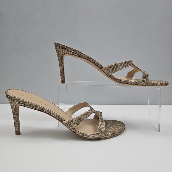 Stuart Weitzman Soiree Shimmer Heels Womens 9.5 Gold Strappy Evening Sandal - Picture 3 of 12